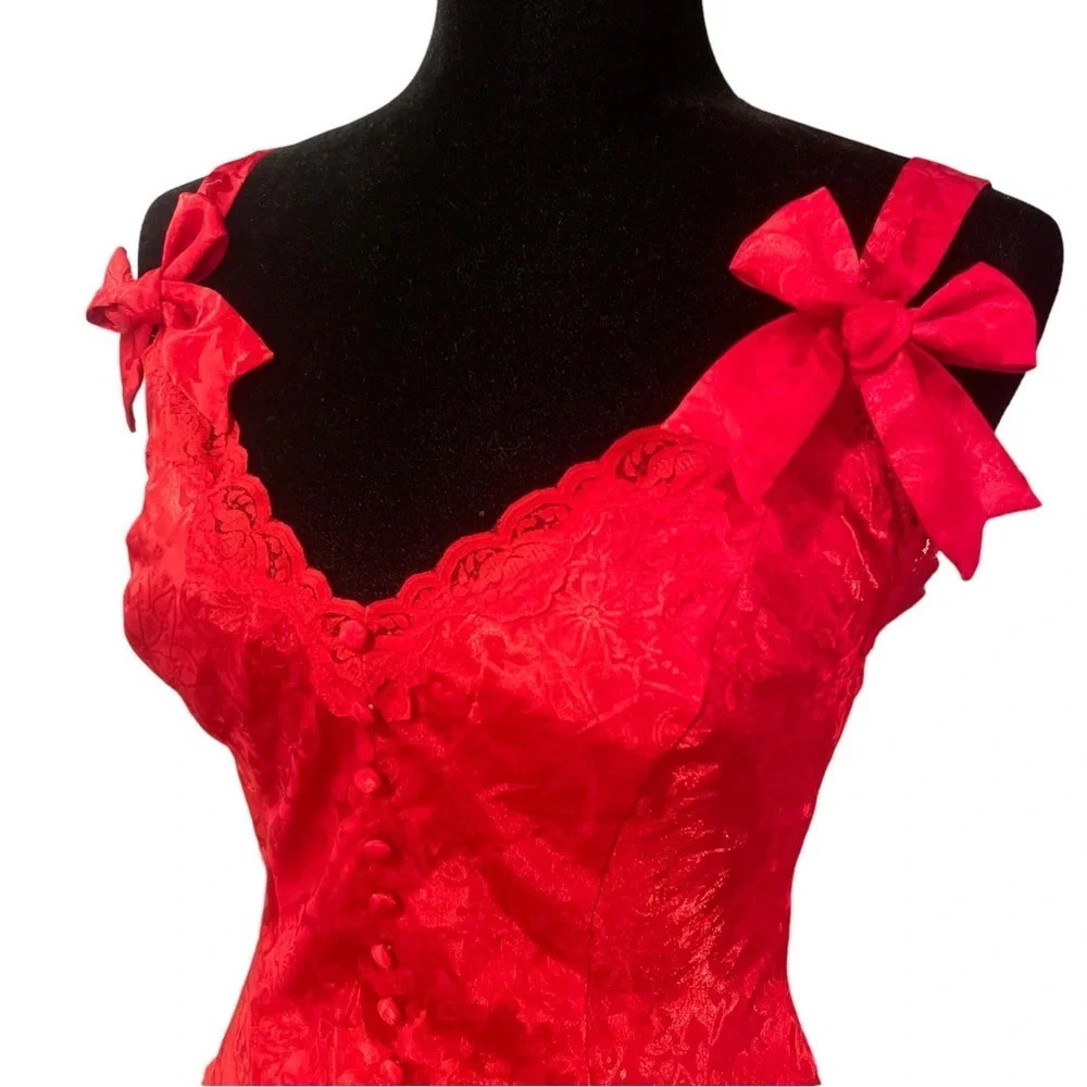 Vintage Victoria’s Secret Gold Label Red Brocade Teddy One Piece Bow Lingerie - Picture 3 of 13